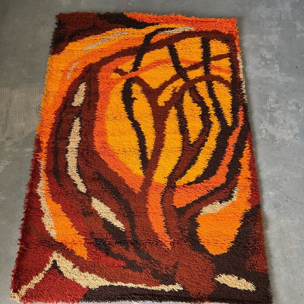 60's EGE RYA VANGUARD Brown Tree Branch UNUSED Mid Century Modern Danish Rug
